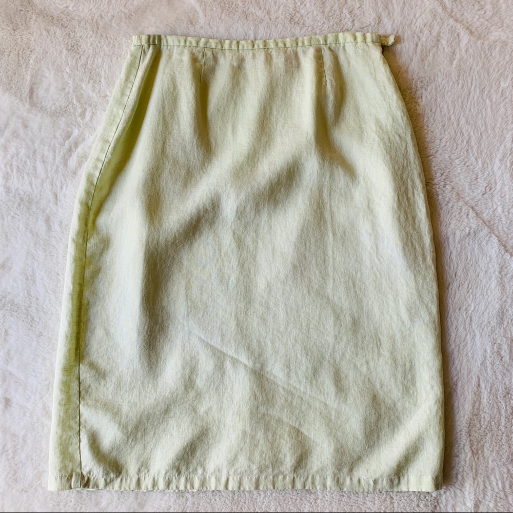 BECHAMEL 100% Linen Light Green Midi Skirt Size M